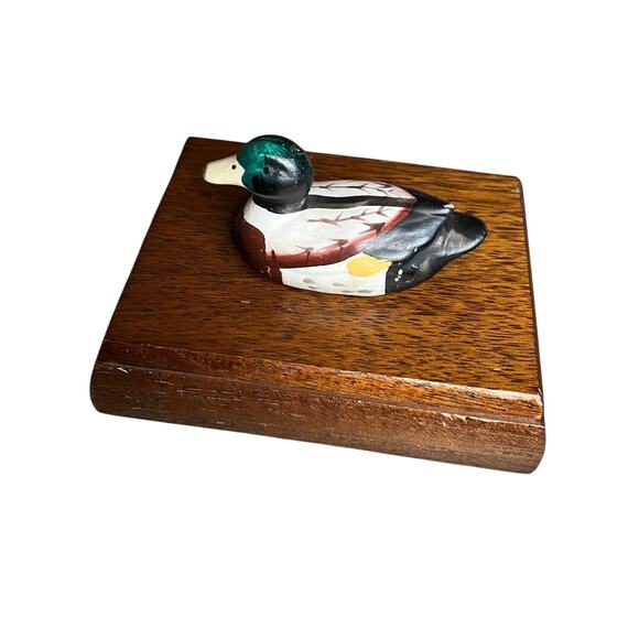 Vtg Price Prod Wood Playing Card Holder Box w/Mallard Duck & 2 Sealed Decks - Picture 2 of 8